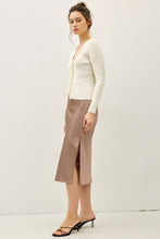 Silky Feel Satin Midi Skirt with Elastic Waistline - Black or Taupe