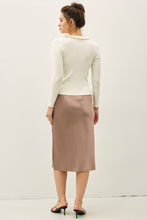 Silky Feel Satin Midi Skirt with Elastic Waistline - Black or Taupe