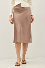 Silky Feel Satin Midi Skirt with Elastic Waistline - Black or Taupe