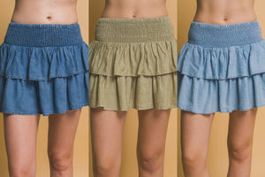 Shirred Waist Tencel  Mini Skirt - Assorted Colors