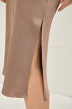 Silky Feel Satin Midi Skirt with Elastic Waistline - Black or Taupe