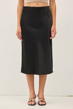 Silky Feel Satin Midi Skirt with Elastic Waistline - Black or Taupe