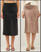 Silky Feel Satin Midi Skirt with Elastic Waistline - Black or Taupe