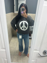 POL Round neck long sleeve peace sign solid sweater - Charcoal/White or Olive/White