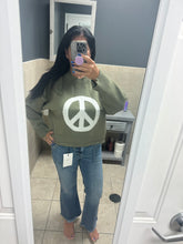 POL Round neck long sleeve peace sign solid sweater - Charcoal/White or Olive/White
