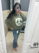 POL Round neck long sleeve peace sign solid sweater - Charcoal/White or Olive/White