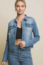 Distressed Button Up Stretchy Cotton Denim Jacket - White or Light Blue