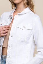 Distressed Button Up Stretchy Cotton Denim Jacket - White or Light Blue