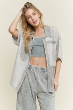 Mineral Washed Eyelet Lace Boho Summer Shacket -Natural or Silver Grey