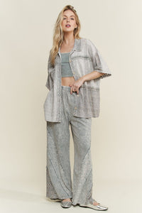 Mineral Washed Eyelet Lace Boho Summer Shacket -Natural or Silver Grey