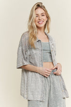 Mineral Washed Eyelet Lace Boho Summer Shacket -Natural or Silver Grey
