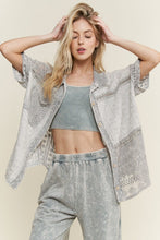 Mineral Washed Eyelet Lace Boho Summer Shacket -Natural or Silver Grey
