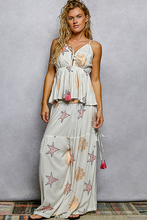 POL V-neck sleeveless regular fit top in viscose with embroidery, neck loop with tassel, waist elastic band, bra adjustable strap, solid color - Ivory multi color