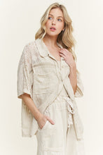 Mineral Washed Eyelet Lace Boho Summer Shacket -Natural or Silver Grey