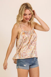 Boho Chic Satin Print Cami Top - Ivory or Rose Combo