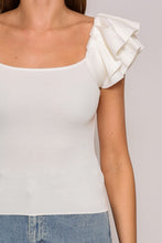 Ruffled Tiered Cap Sleeve Ribbed Knit Sweater Top - Ivory