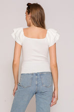 Ruffled Tiered Cap Sleeve Ribbed Knit Sweater Top - Ivory