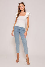 Ruffled Tiered Cap Sleeve Ribbed Knit Sweater Top - Ivory