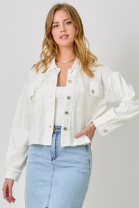 Mystree Mixed Media Balloon Sleeve Jacket - Off White