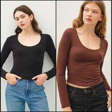 Soft Core Basic Long Sleeve Top - Black or Chocolate