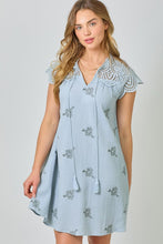 Mystree Eyelet Sleeve Embroidered Dress -  Pale Blue