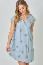 Mystree Eyelet Sleeve Embroidered Dress -  Pale Blue