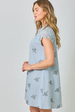 Mystree Eyelet Sleeve Embroidered Dress -  Pale Blue