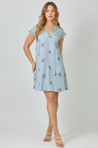 Mystree Eyelet Sleeve Embroidered Dress -  Pale Blue