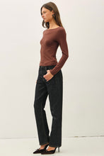 SOFT CORE BOAT NECK LONG SLEEVE TOP - BLACK OR CHOCOLATE