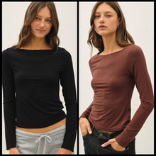 SOFT CORE BOAT NECK LONG SLEEVE TOP - BLACK OR CHOCOLATE