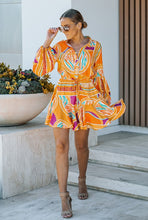 Print Adjustable Balloon Sleeve Dress - Fuchsia or Orange
