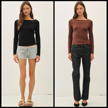 SOFT CORE BOAT NECK LONG SLEEVE TOP - BLACK OR CHOCOLATE