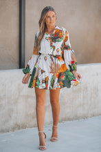Flower Paint Mini Dress - Orange/Olive