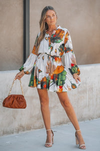 Flower Paint Mini Dress - Orange/Olive