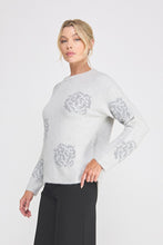 Soft Sweater with Sequin + Shine Floral Embroidery - Grey