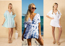 COTTON COVER-UP - BLUE TIEDYE, WHITE OR BABY TURQUOISE