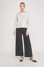 Fine Gauge Diamond Pointelle Floral Print Sweater - Sandshell