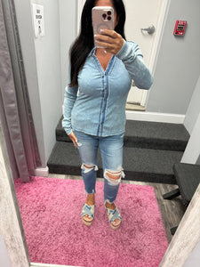 Washed Thermal Button Down Top - Assorted Colors