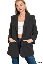 WOVEN LONG SLEEVE OPEN FRONT CLASSIC BLAZER - BLACK