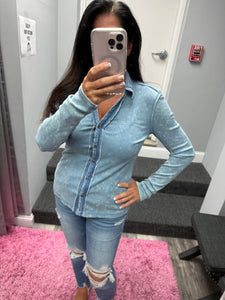 Washed Thermal Button Down Top - Assorted Colors