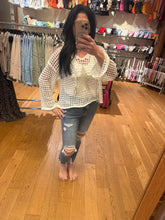 POL long sleeve regular fit hoodie thin sweater top in acrylic with star patch, pearl stud point, see through square weave, hood loop point, rib band detail, solid color - Ivory, Olive or Paradise Mint