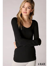 Nikibiki Long Sleeve Scoop Neck Top - Black, White or Ivory