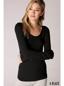 Nikibiki Long Sleeve Scoop Neck Top - Black, White or Ivory