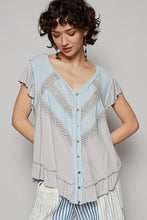 POL V neck ruffle sleeve roomy fit top in POL jersey with lace trim detail - Black or Light Grey