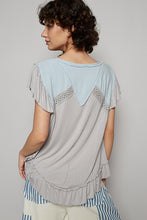 POL V neck ruffle sleeve roomy fit top in POL jersey with lace trim detail - Black or Light Grey