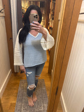 Raglan Sleeve Crochet Sweater - Milky Blue
