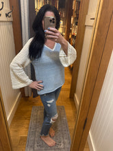 Raglan Sleeve Crochet Sweater - Milky Blue