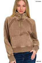ACID WASHED HALF ZIP FLEECE PULLOVER KANGAROO POCKET - ASSORTED COLORS