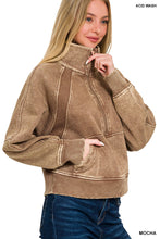 ACID WASHED HALF ZIP FLEECE PULLOVER KANGAROO POCKET - ASSORTED COLORS
