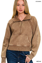 ACID WASHED HALF ZIP FLEECE PULLOVER KANGAROO POCKET - ASSORTED COLORS
